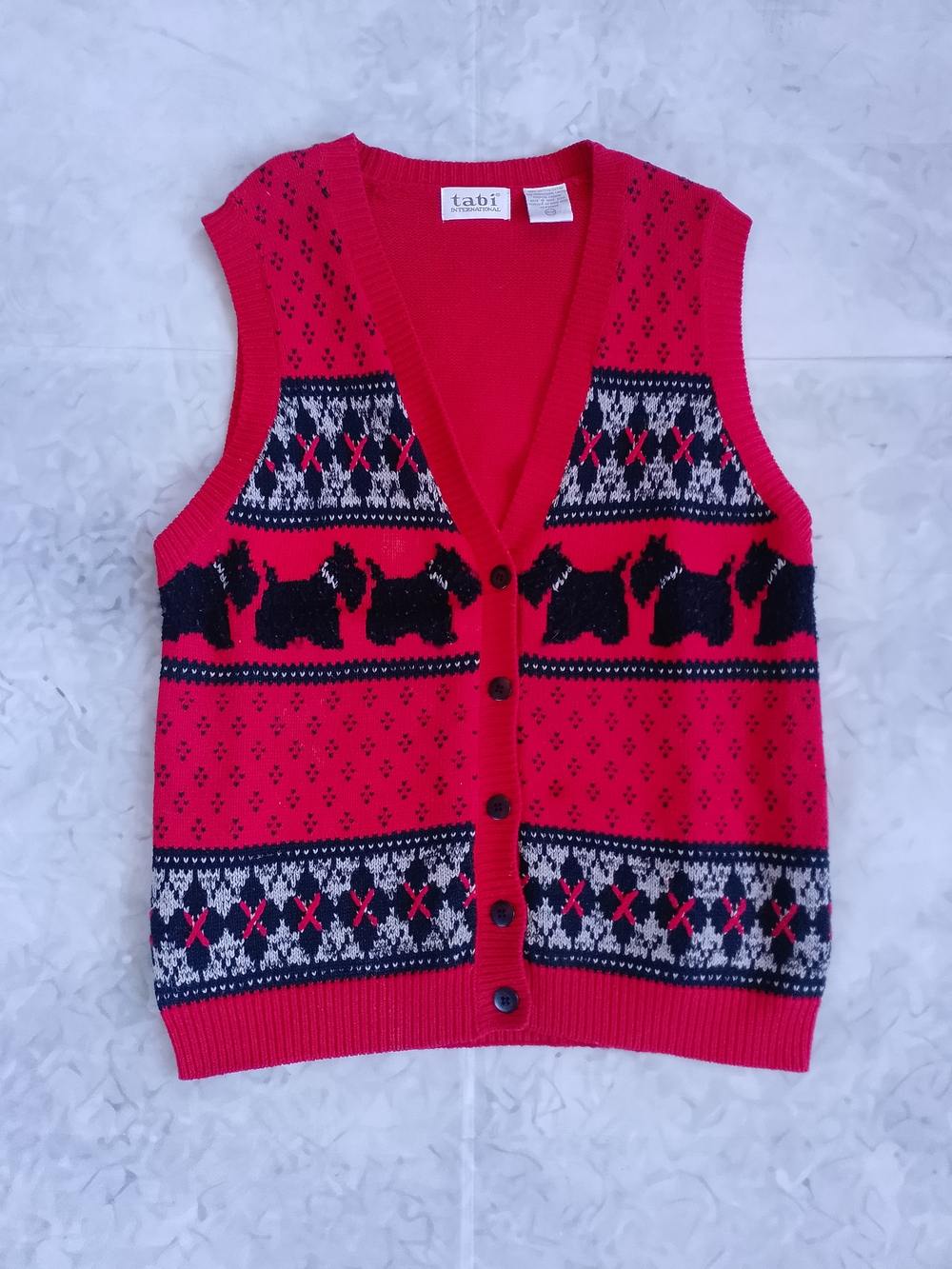 Vintage 90s Scottish Terrier Knit Dog Pattern Button-Up Sweater Vest